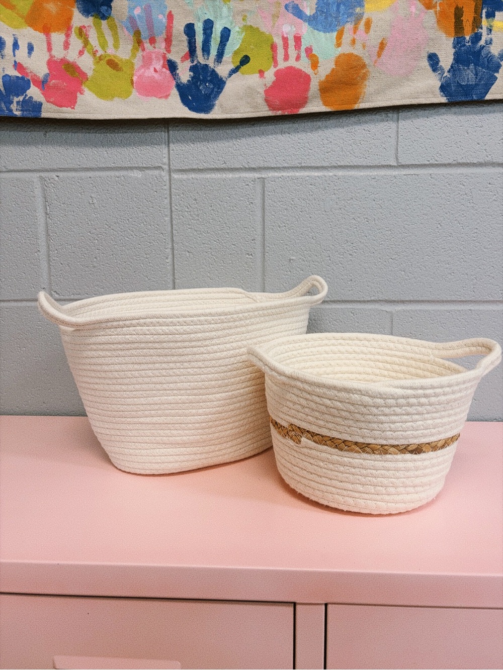 Cream Cotton Rope Storage Baskets with Handles (Set of 2)